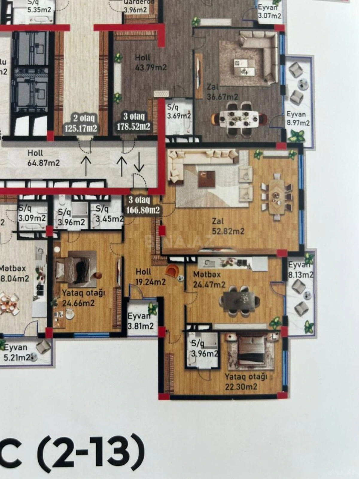 Satılır 3 otaqlı mənzil 167 m²