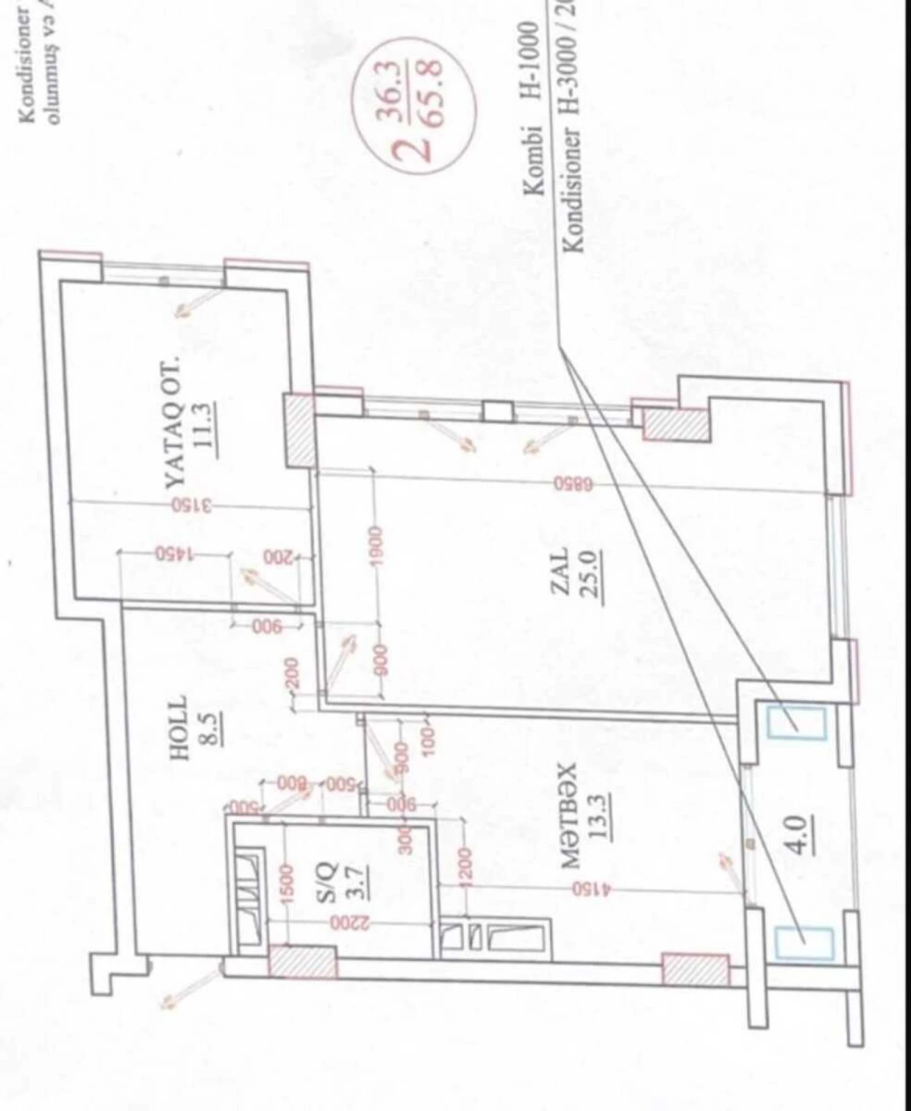 Satılır 2 otaqlı mənzil 66 m²