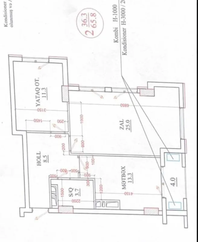 Satılır 2 otaqlı mənzil 66 m²