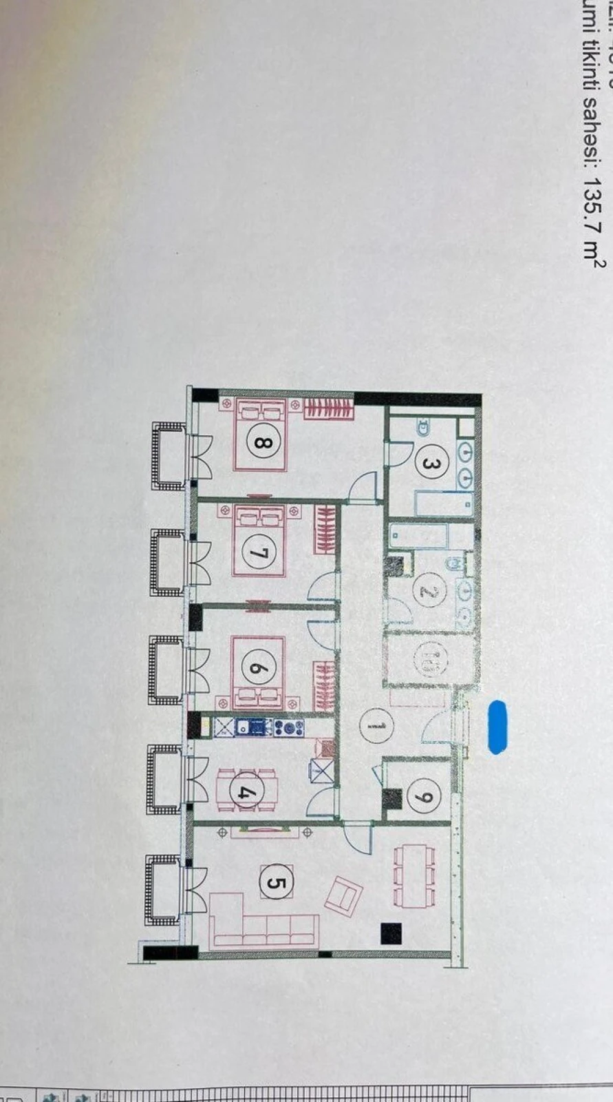 Satılır 4 otaqlı mənzil 135.7 m²
