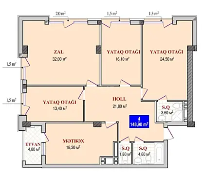 Satılır 4 otaqlı mənzil 150 m²