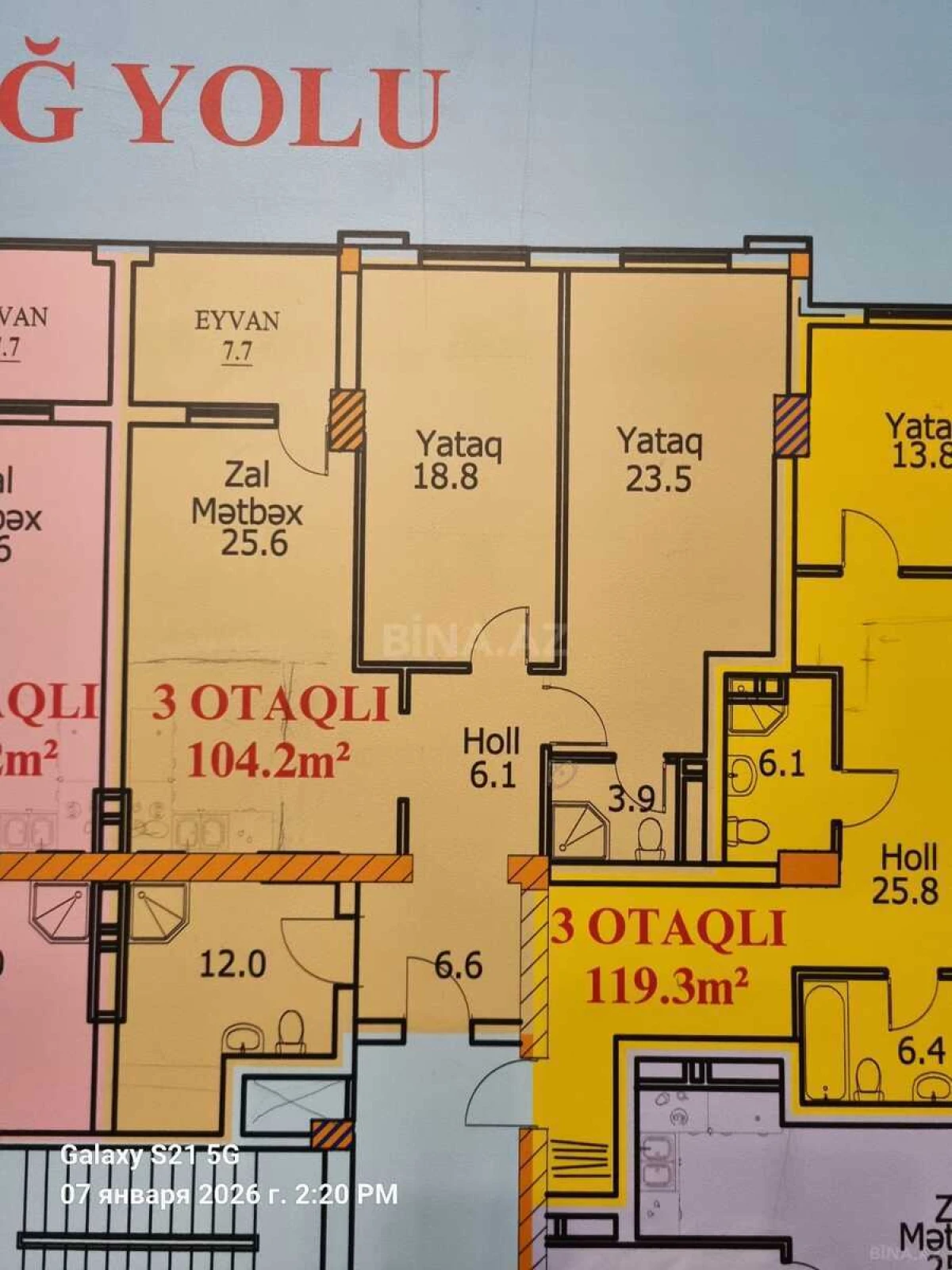 Satılır 3 otaqlı mənzil 104 m²