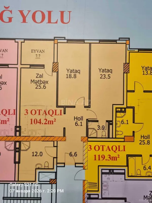 Satılır 3 otaqlı mənzil 104 m²