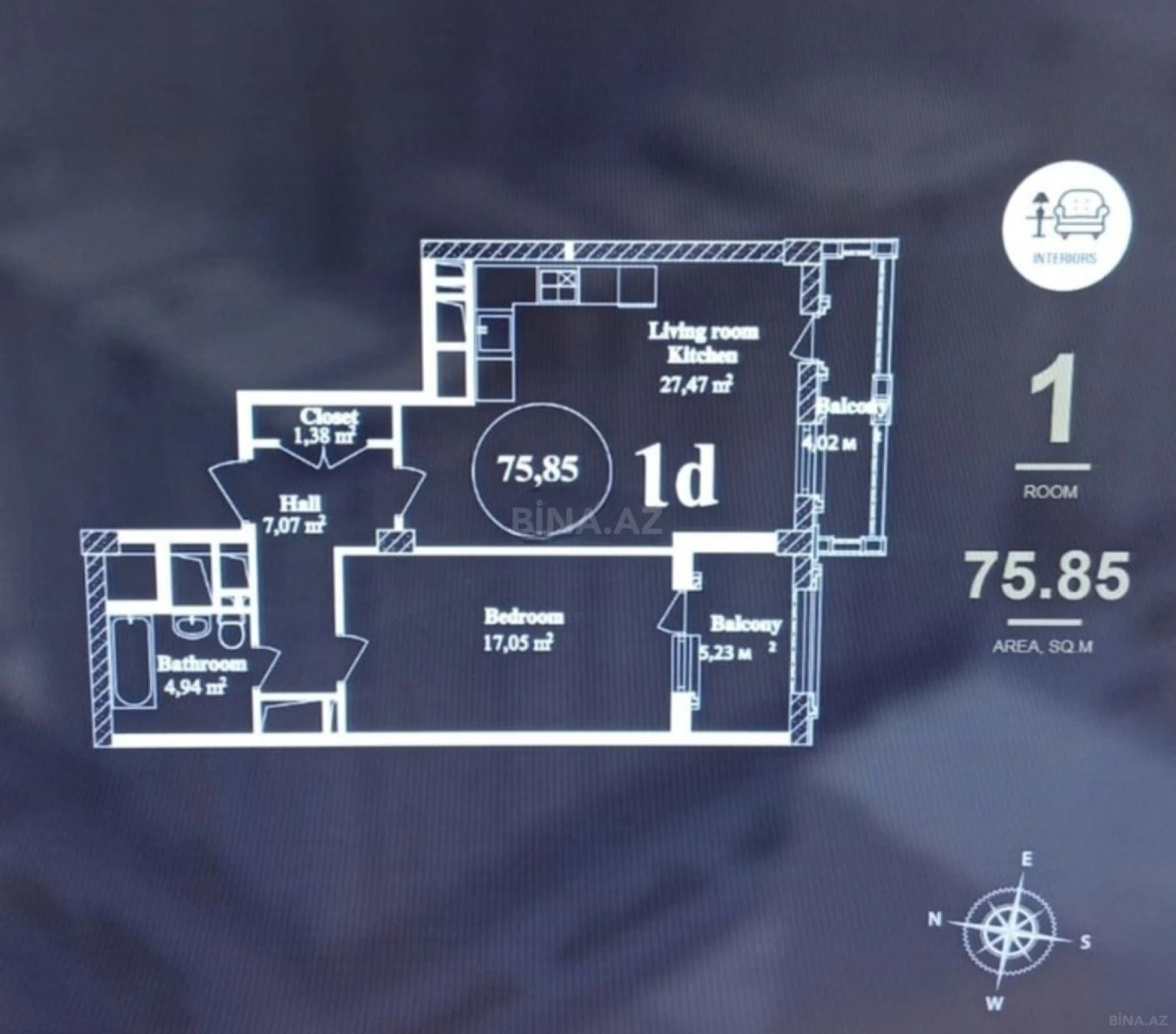 Satılır 2 otaqlı mənzil 77 m²