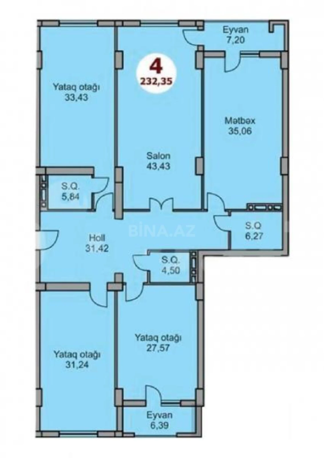 Satılır 4 otaqlı mənzil 235 m²