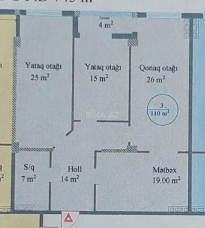 Satılır 3 otaqlı mənzil 110 m²