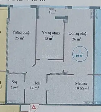 Satılır 3 otaqlı mənzil 110 m²