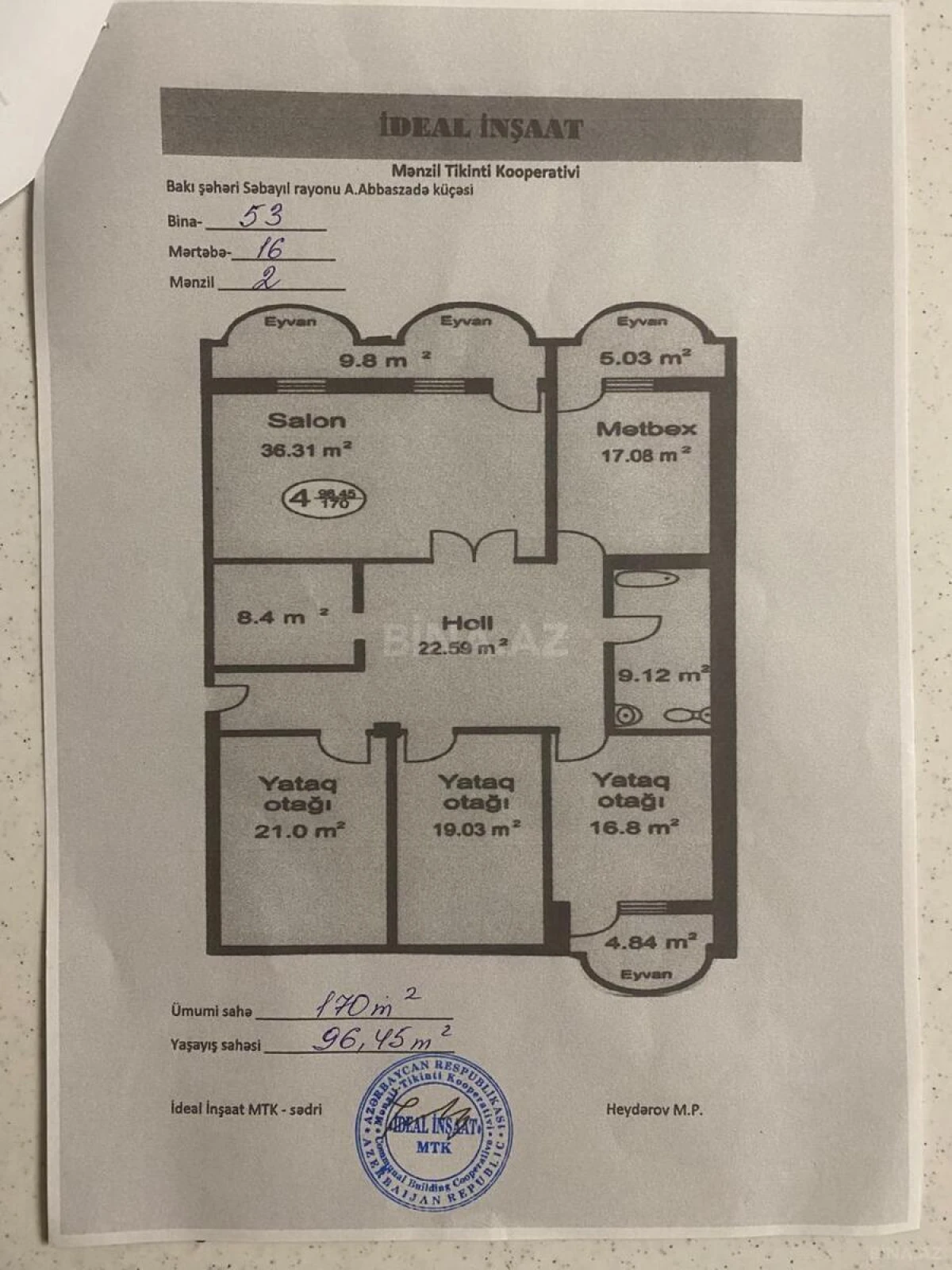 Satılır 4 otaqlı mənzil 170 m²