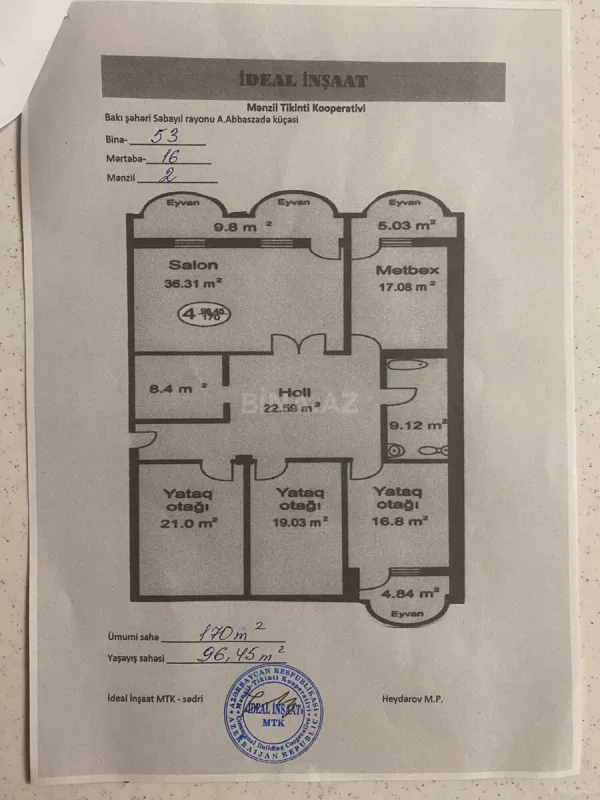 Satılır 4 otaqlı mənzil 170 m²