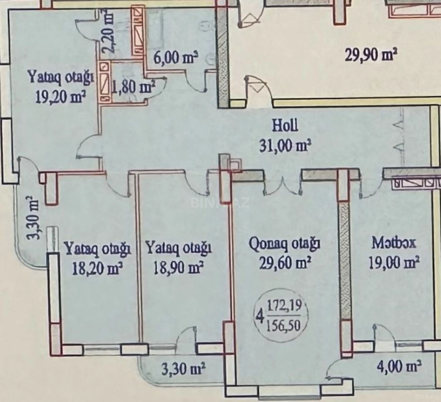 Satılır 4 otaqlı mənzil 173 m²