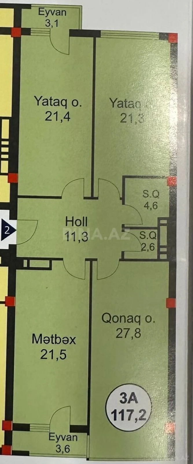 Satılır 3 otaqlı mənzil 117 m²