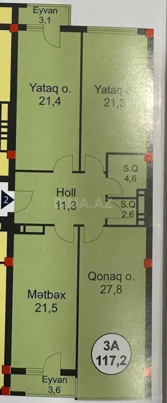 Satılır 3 otaqlı mənzil 117 m²