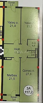 Satılır 3 otaqlı mənzil 117 m²