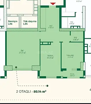 Satılır 2 otaqlı mənzil 81 m²