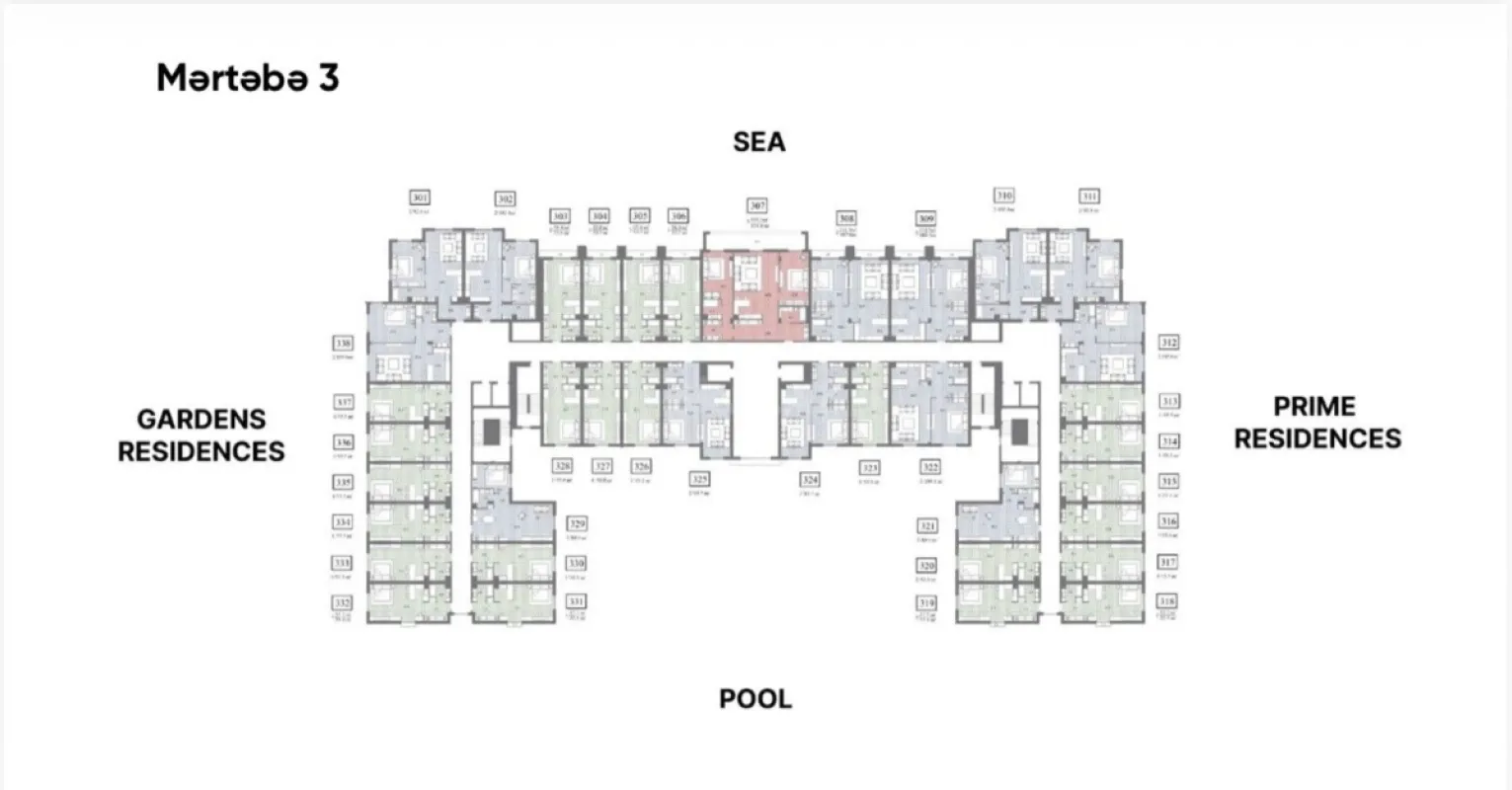 Satılır 1 otaqlı mənzil 52 m²