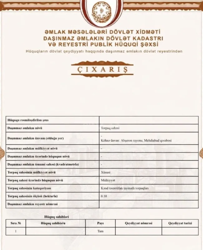 Satılır torpaq sahəsi 12 m²