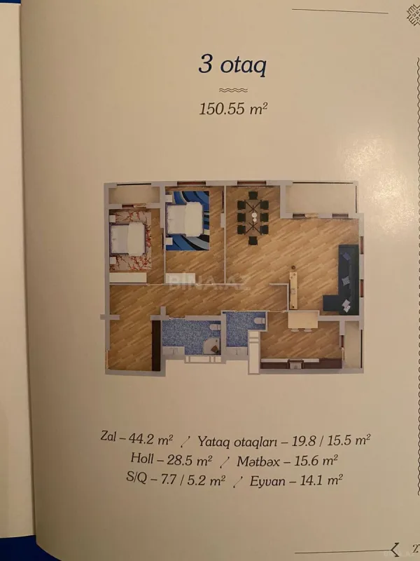 Satılır 3 otaqlı mənzil 151 m²