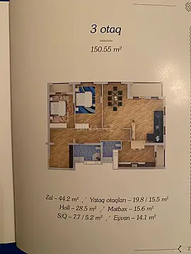 Satılır 3 otaqlı mənzil 151 m²