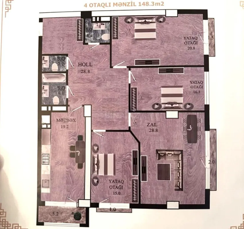 Satılır 4 otaqlı mənzil 149 m²