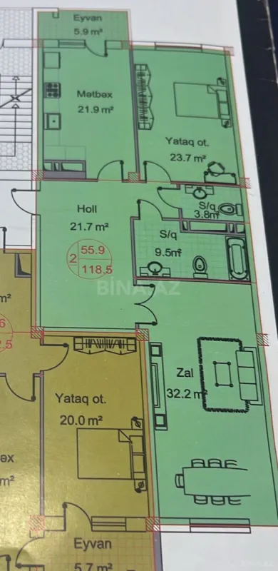 Satılır 2 otaqlı mənzil 118.5 m²