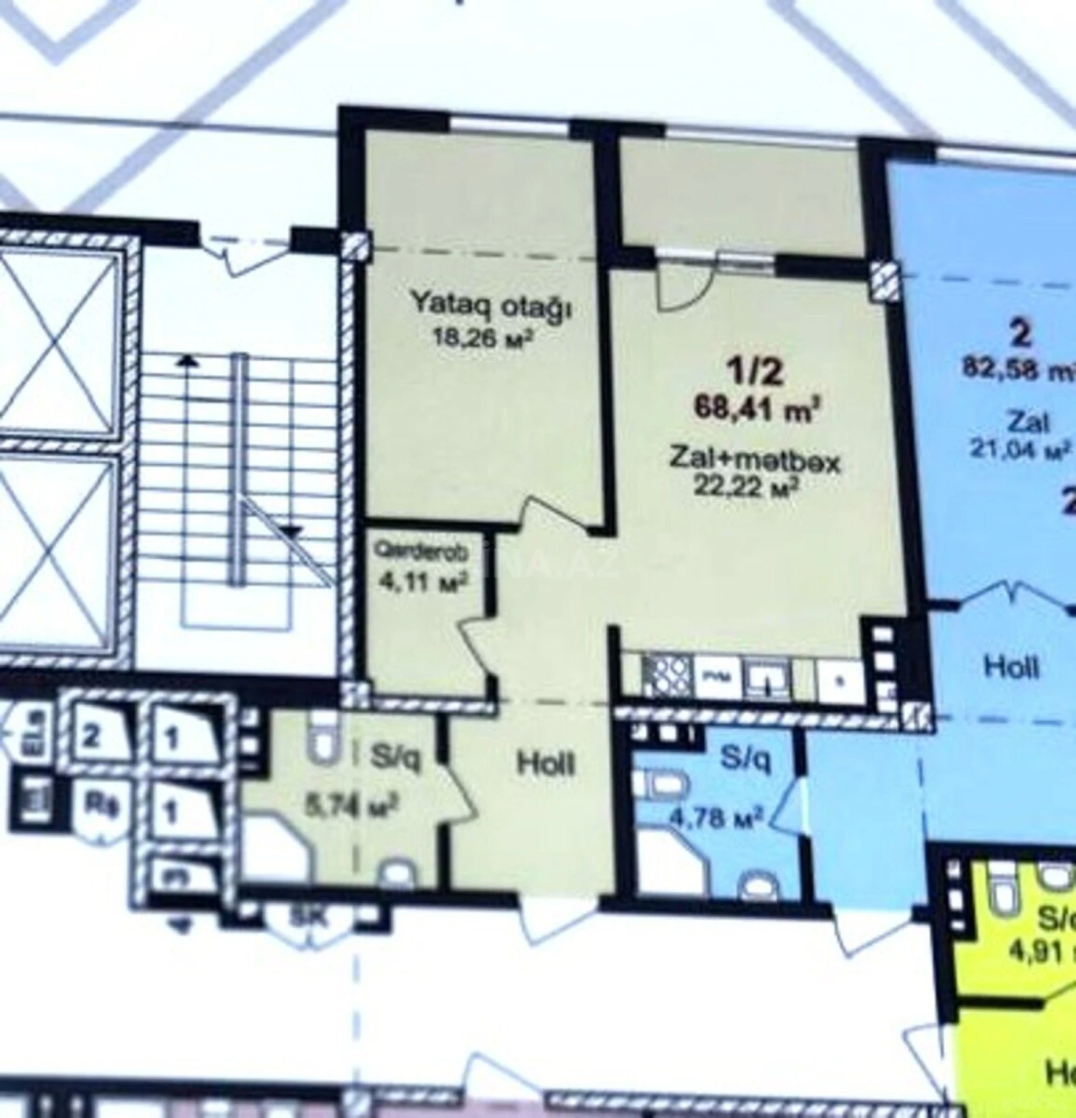 Satılır 1 otaqlı mənzil 69 m²