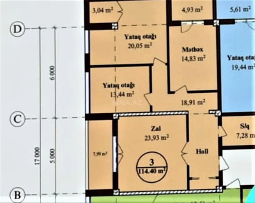 Satılır 3 otaqlı mənzil 114 m²