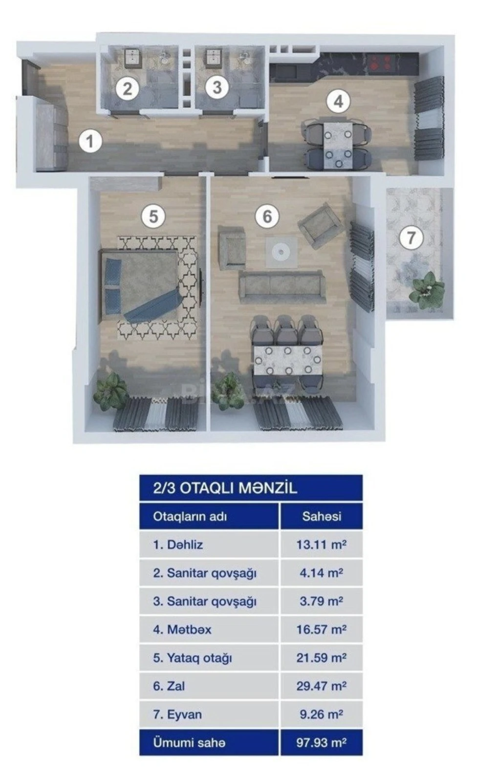 Satılır 3 otaqlı mənzil 101 m²