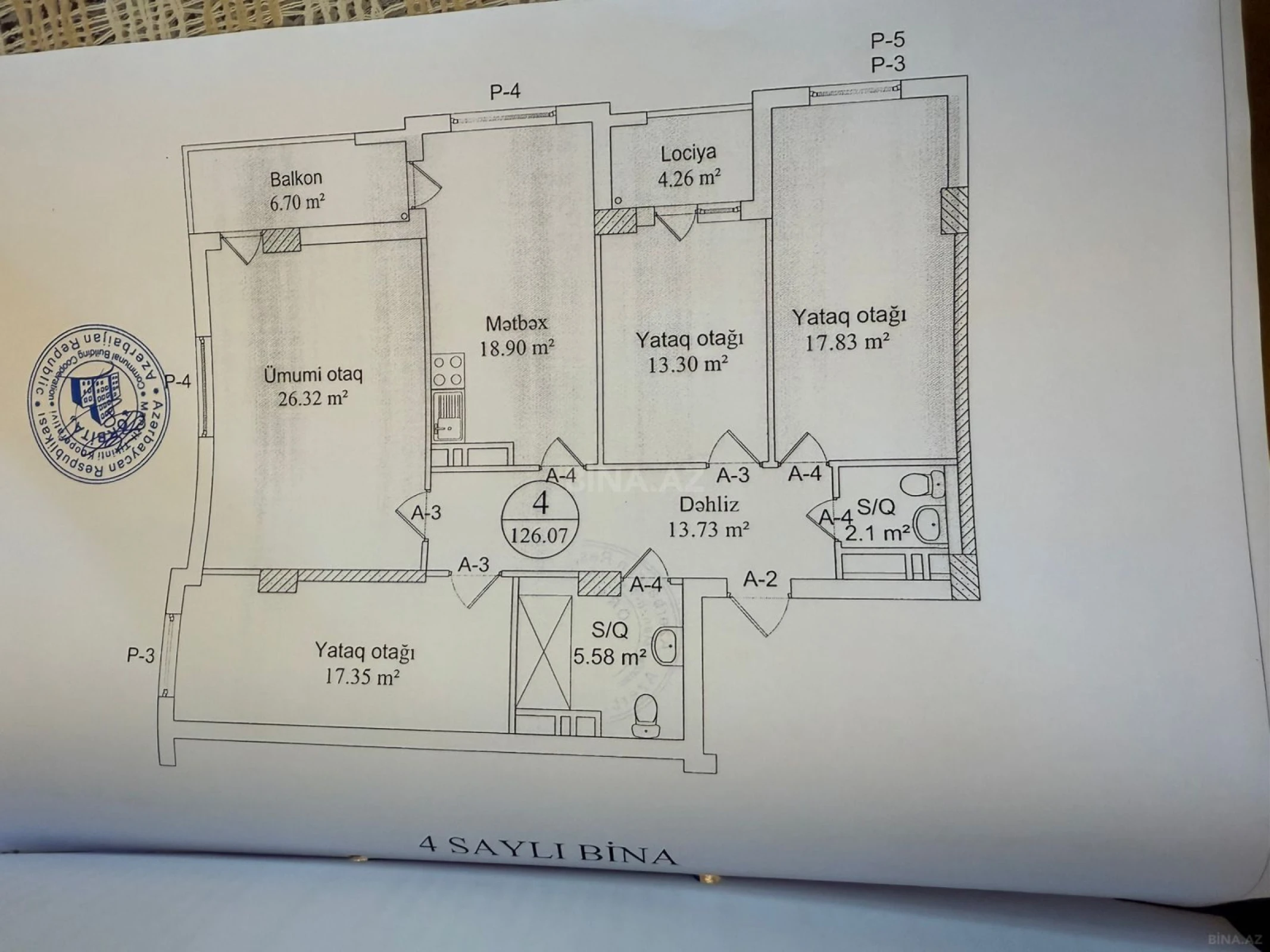 Satılır 4 otaqlı mənzil 127 m²