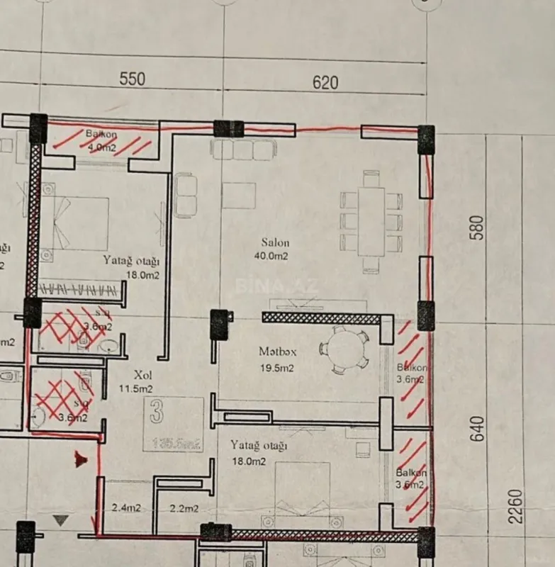 Satılır 3 otaqlı mənzil 131 m²