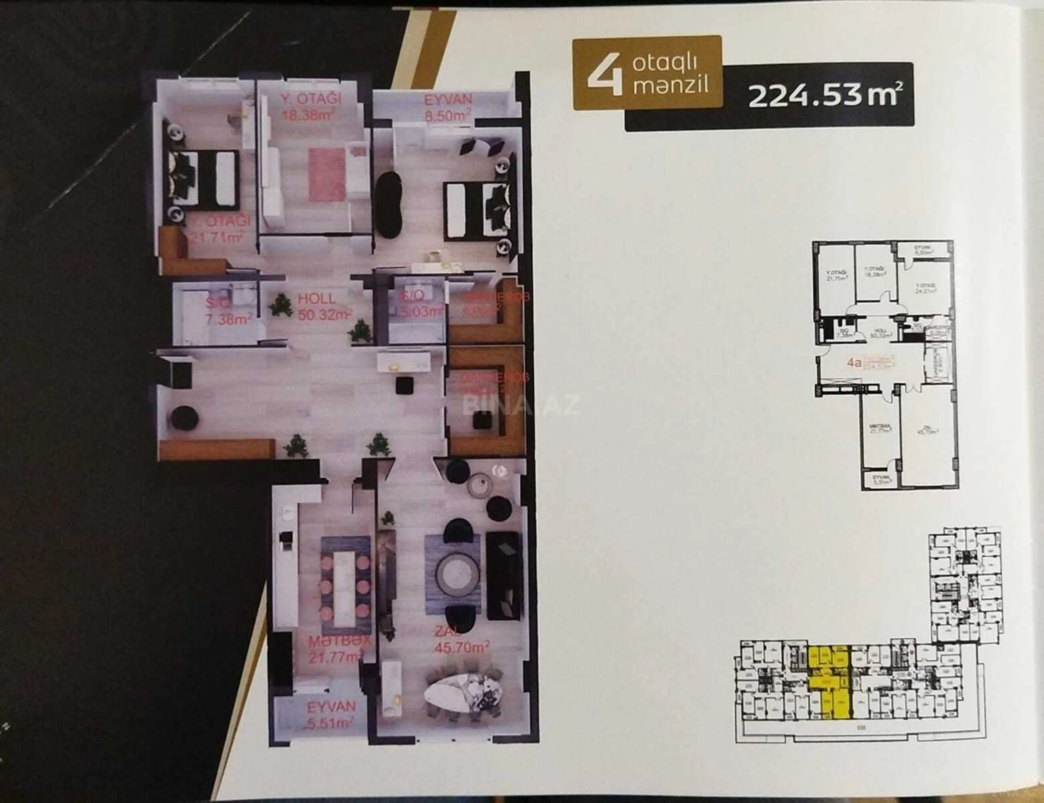 Satılır 4 otaqlı mənzil 224 m²