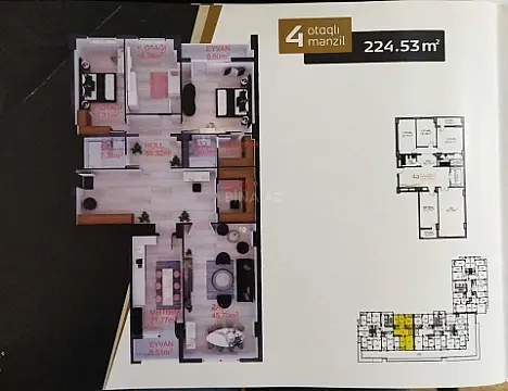 Satılır 4 otaqlı mənzil 224 m²