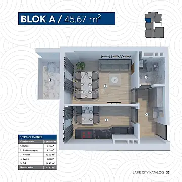 Satılır 1 otaqlı mənzil 45.7 m²