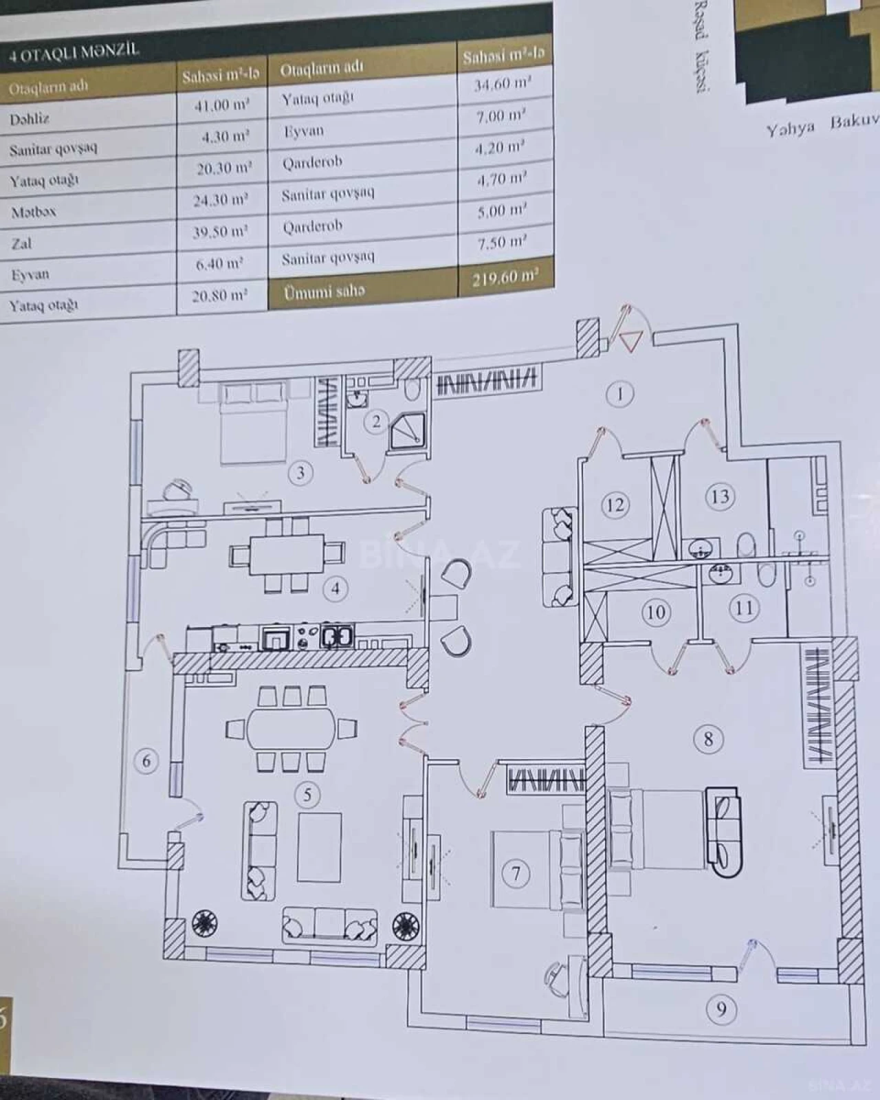Satılır 4 otaqlı mənzil 219 m²