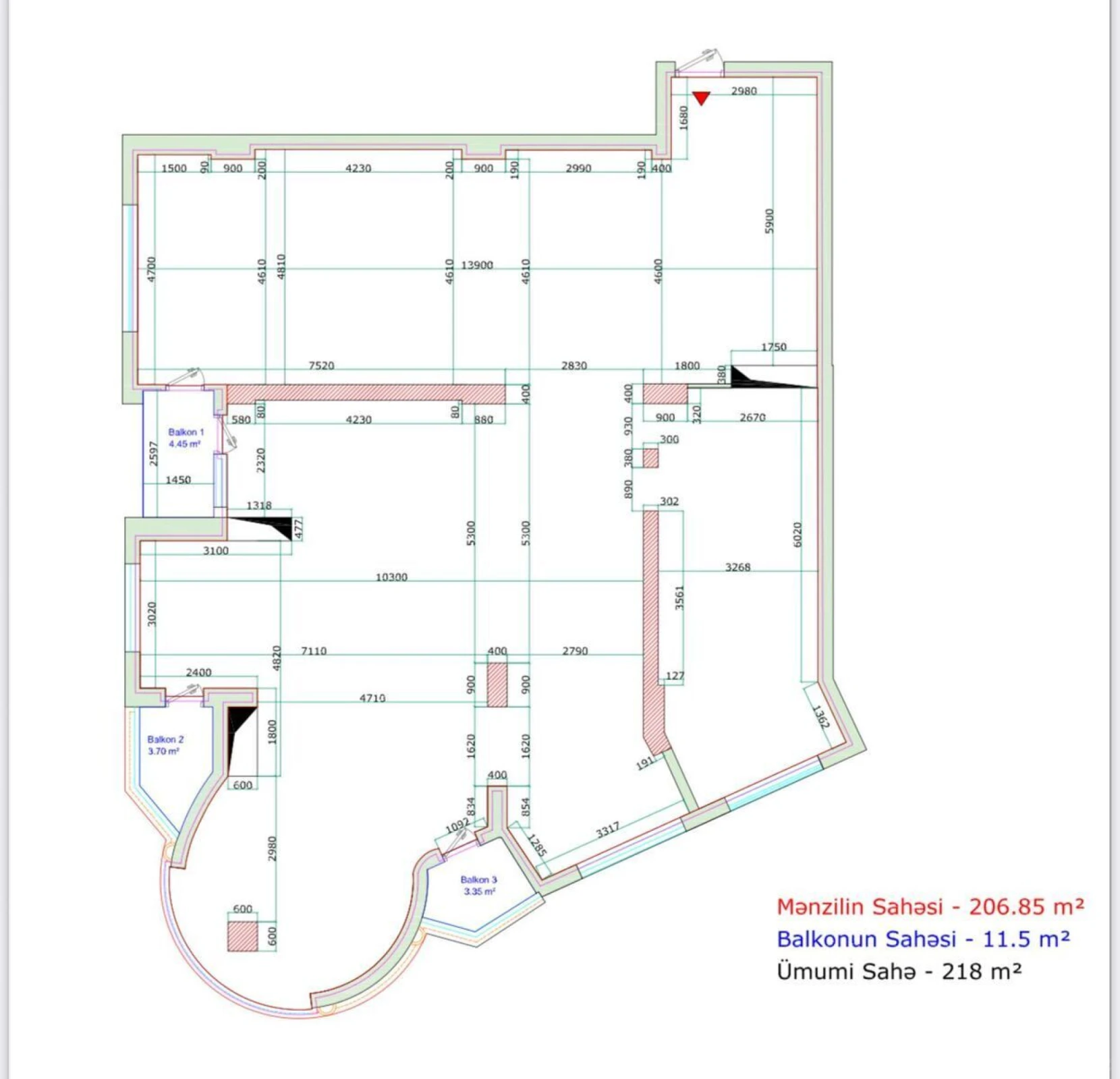 Satılır 5 otaqlı mənzil 218 m²