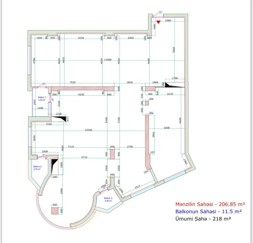Satılır 5 otaqlı mənzil 218 m²