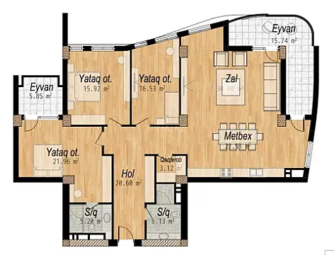 Satılır 3 otaqlı mənzil 164 m²