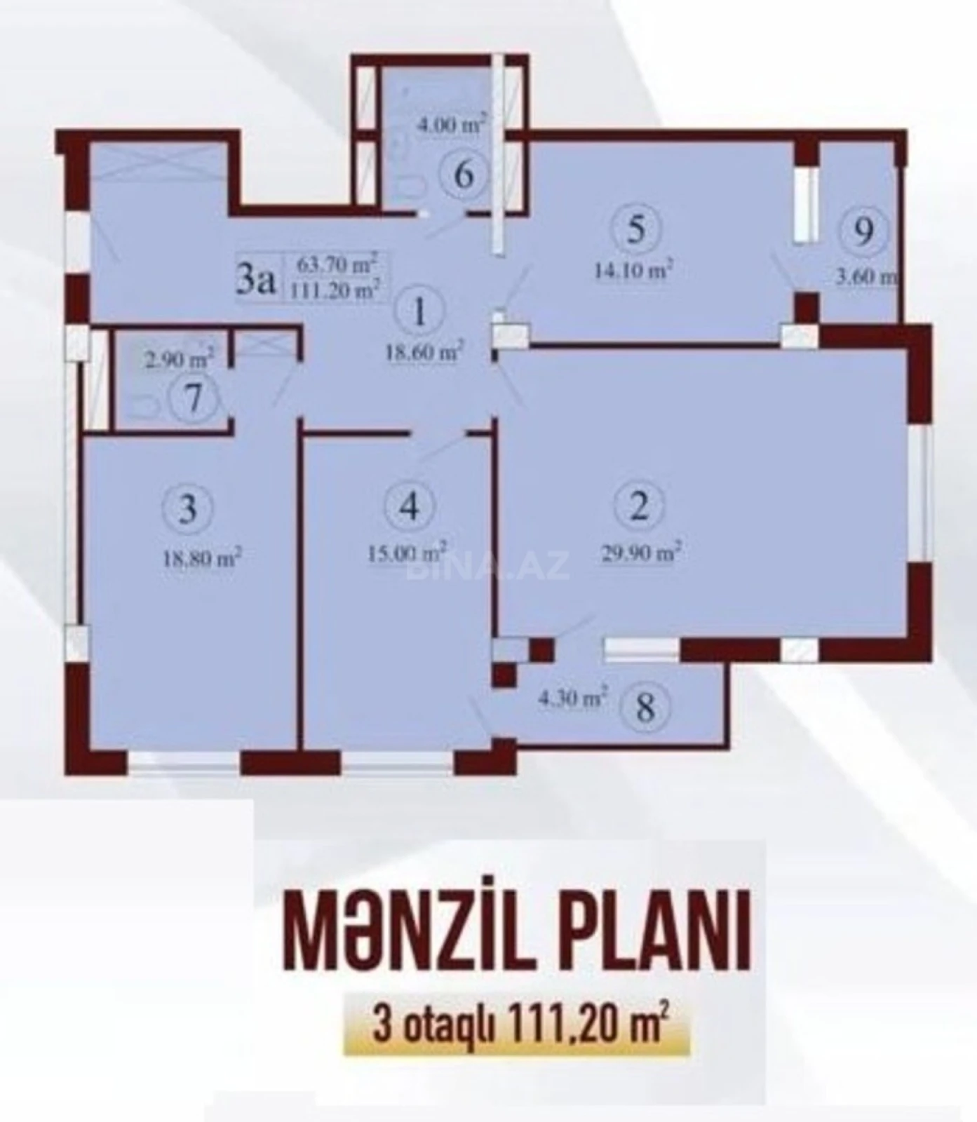 Satılır 3 otaqlı mənzil 111 m²