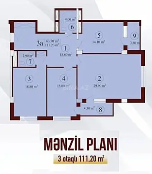 Satılır 3 otaqlı mənzil 111 m²