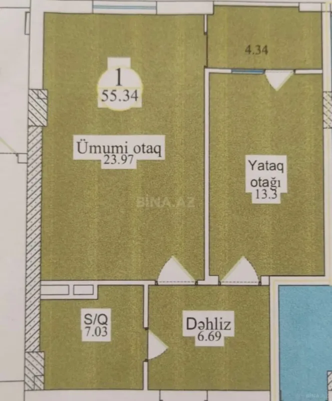 Satılır 2 otaqlı mənzil 55.4 m²