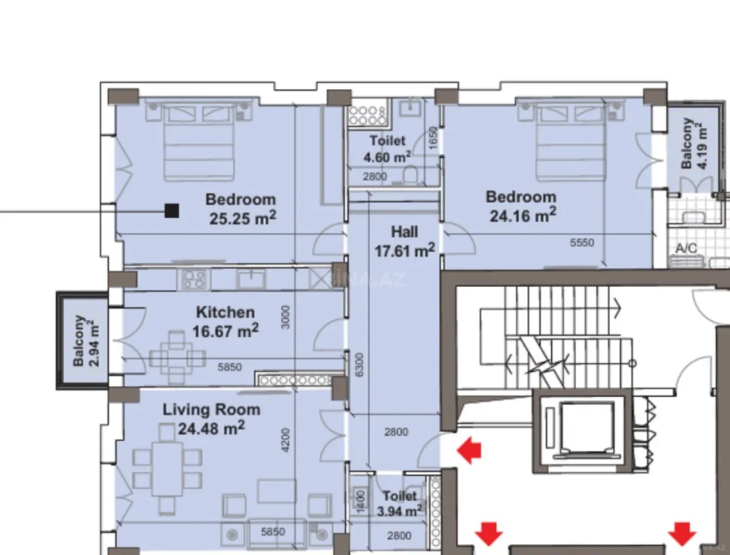 Satılır 3 otaqlı mənzil 128.3 m²