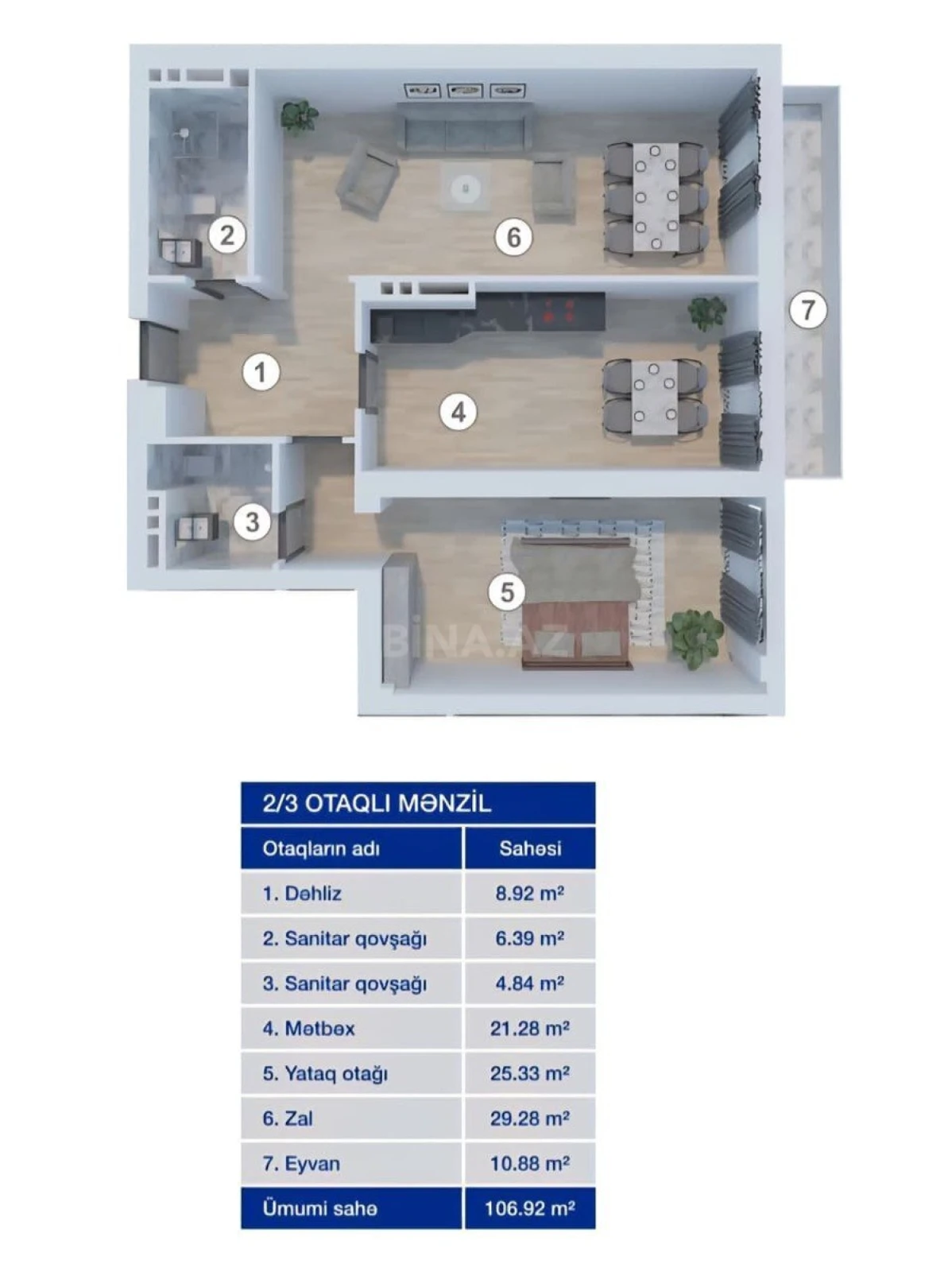 Satılır 2 otaqlı mənzil 110 m²