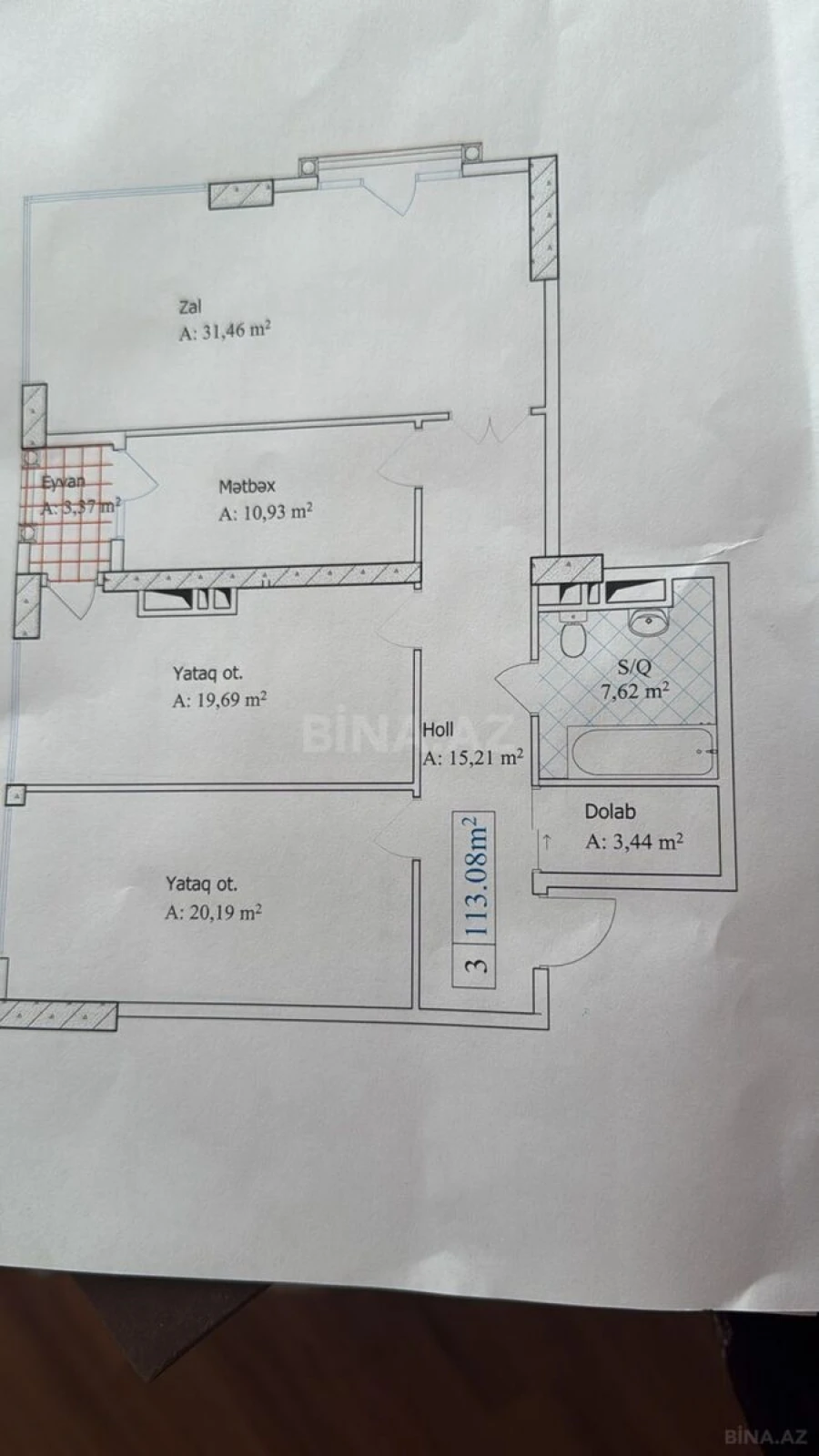 Satılır 3 otaqlı mənzil 113 m²