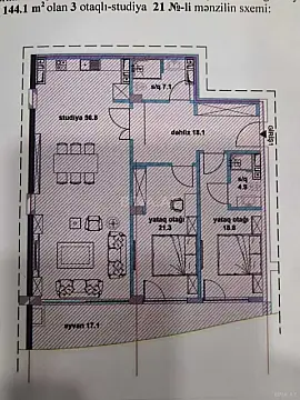 Satılır 3 otaqlı mənzil 144 m²