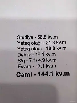 Satılır 3 otaqlı mənzil 144 m²