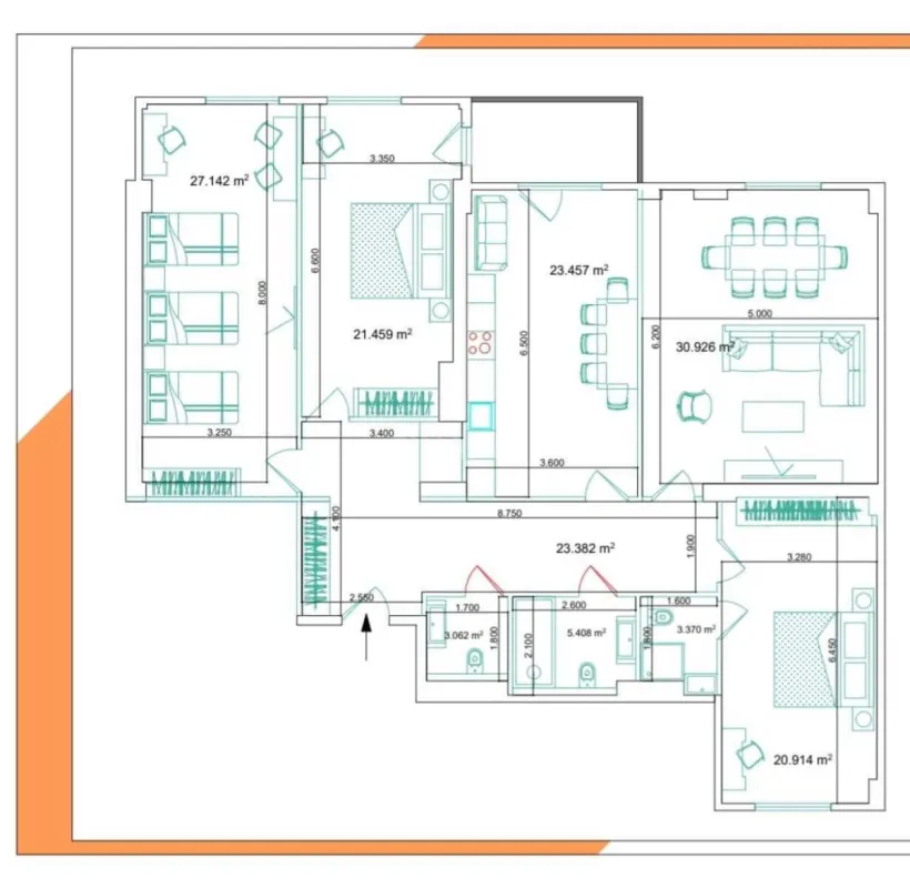 Satılır 4 otaqlı mənzil 176 m²