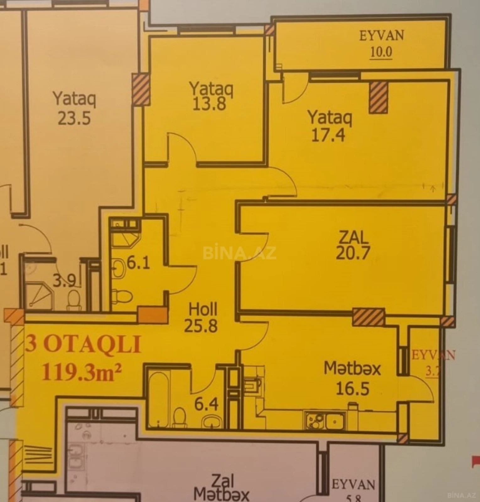 Satılır 3 otaqlı mənzil 120 m²