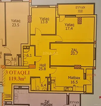 Satılır 3 otaqlı mənzil 120 m²