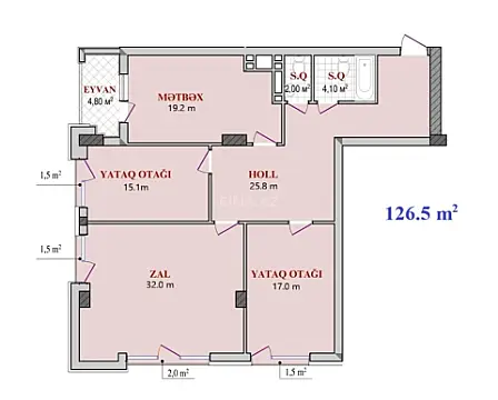 Satılır 3 otaqlı mənzil 126.5 m²