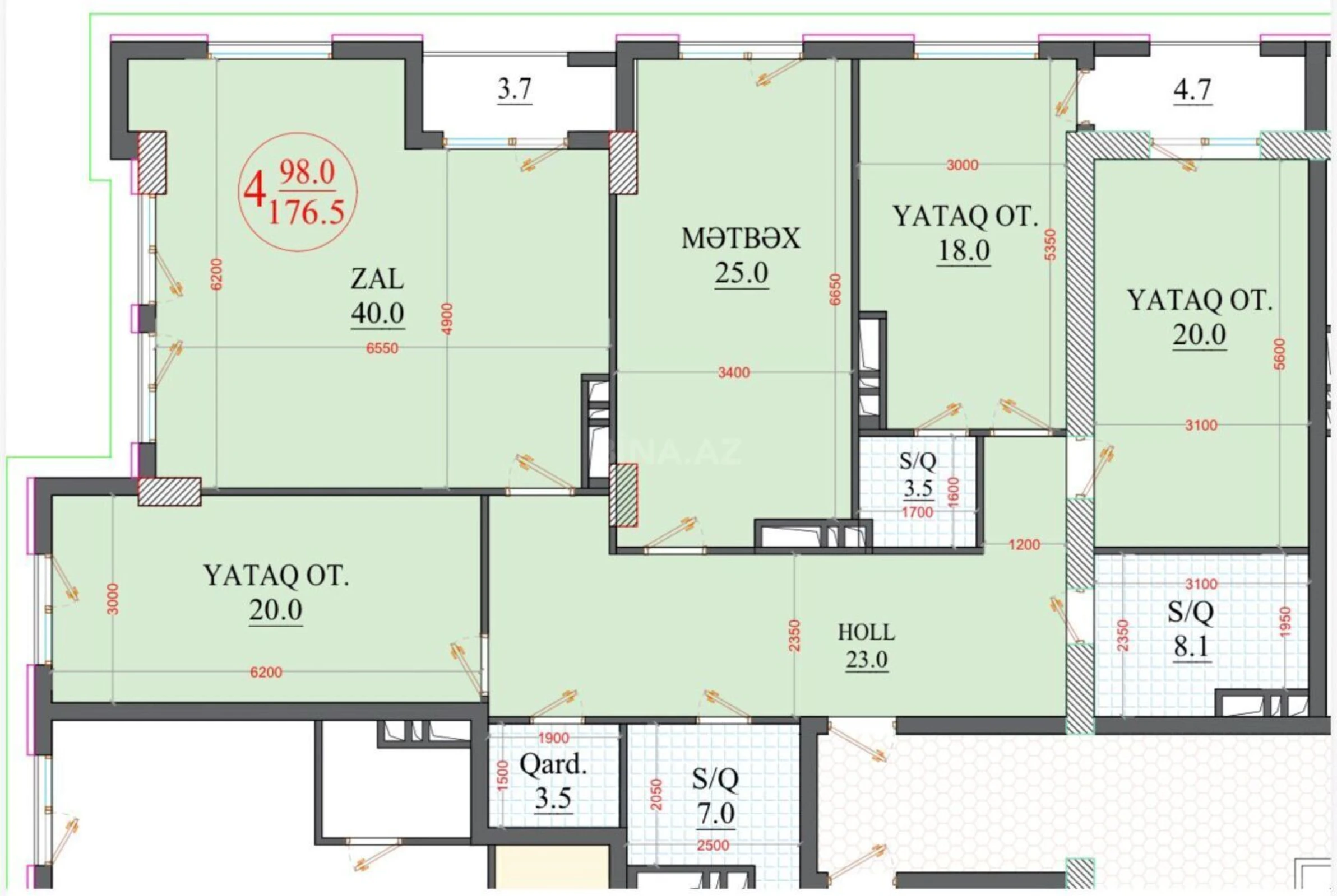 Satılır 4 otaqlı mənzil 177 m²