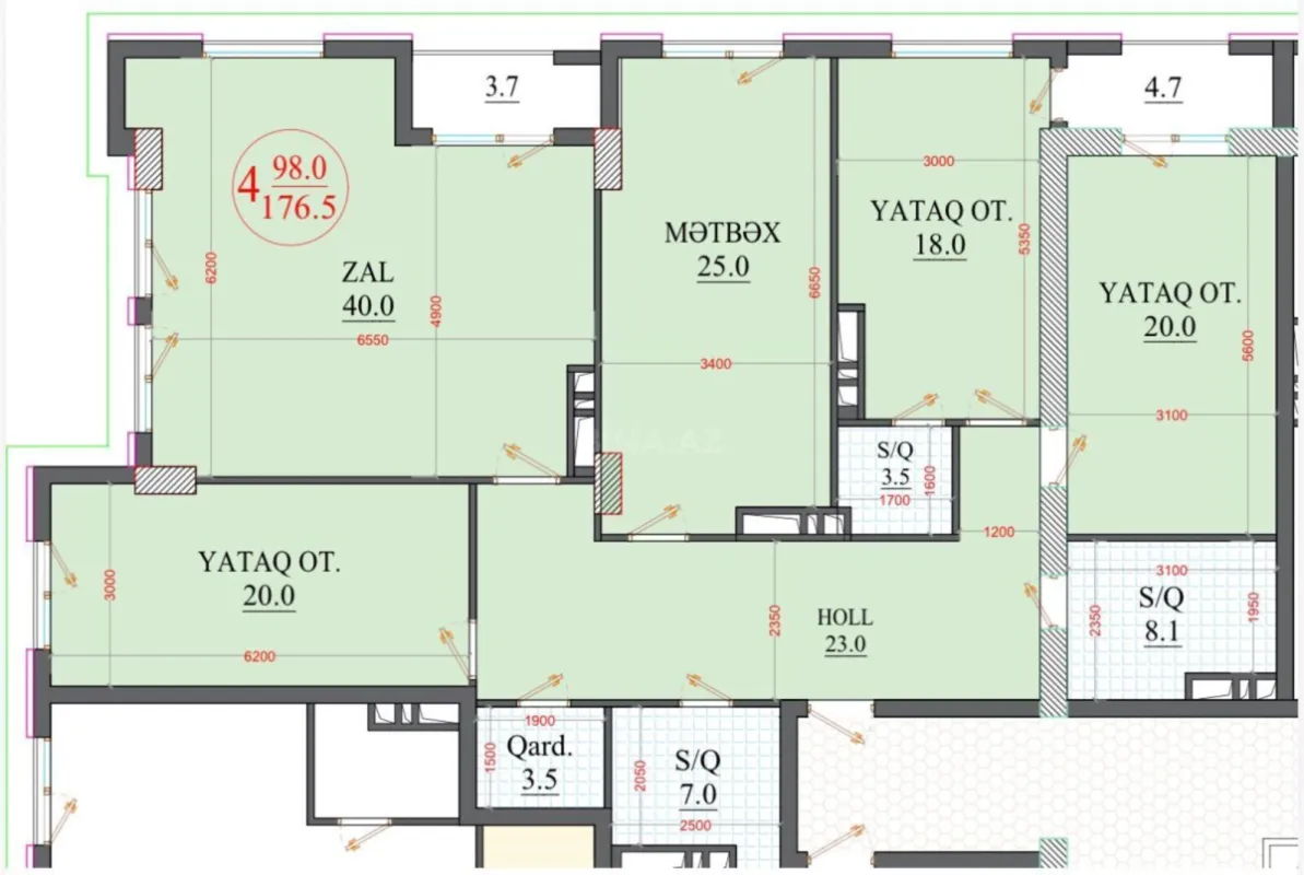 Satılır 4 otaqlı mənzil 177 m²